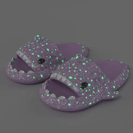 Ladies Shark Slippers Glowing Glitter Slippers Quick-Dry Slippers Non-Slip EVA - Purple - Size 38