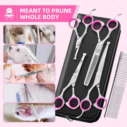 Dog Grooming Scissors Kit with Round Tip, Stainless Steel Titanium Coated Pet Grooming Trimmer Set (Classic)