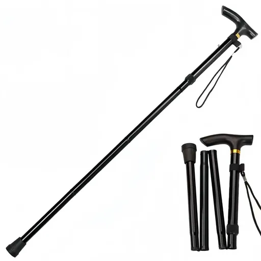 Folding Hiking Stick Black - Adjustable Aluminum Telescopic Walking Cane, 5-Height Settings 82-95cm, Lightweight Portable Trekking Pole for Seniors and Outdoors