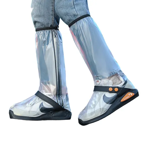 White High Top Waterproof Rain Shoe Covers - Size S EU 36-37, Thick Sole Reusable Overshoes with Side Zip, Adjustable Strap and Anti-Slip Sole for Cycling and Walking