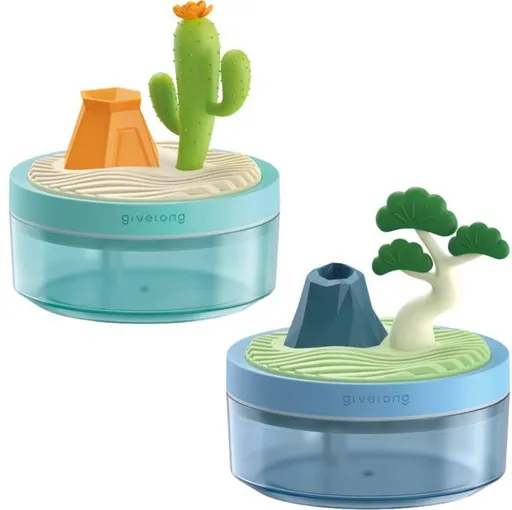 Cactus & Pine Tree USB Portable Bionic Landscape Humidifier and Creative Potted Plant Air Diffuser - 7-Color Night Light & 2-Mode Mist Timer
