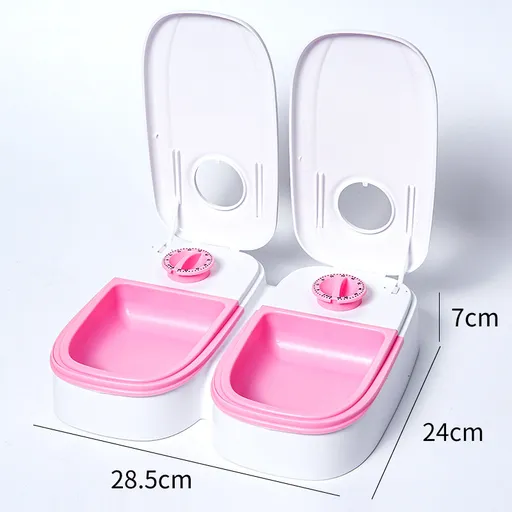 Automatic Timed Feeder Pink Silent Design 48 Hour Schedule Detachable for Easy Cleaning