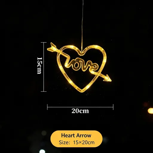 Warm White Cupid’s Arrow Heart LED Suction Lights, Battery Operated Romantic Christmas Curtain Lighting