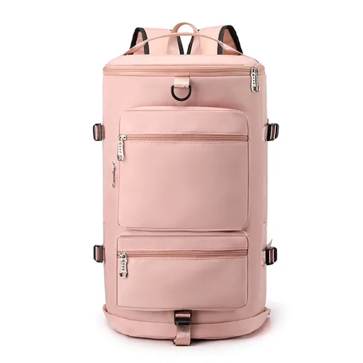 Multi-Compartment Gym Duffel Bag, Waterproof Sports Travel Bag with Shoe Pocket - Pink
