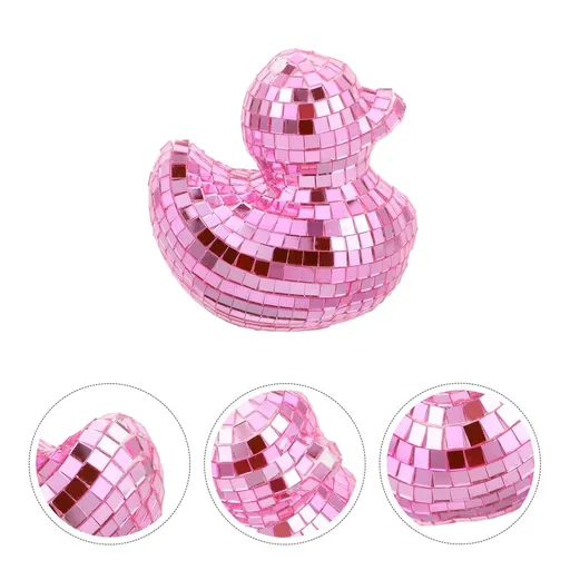 Duck Figurine For Table Duck Shape Ornament Pink Glass Reflective 1Pcs