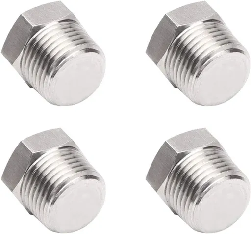 4Pcs Stainless Steel Outer Hex Thread Socket Pipe Plug Fitting 1/4" NPT Male