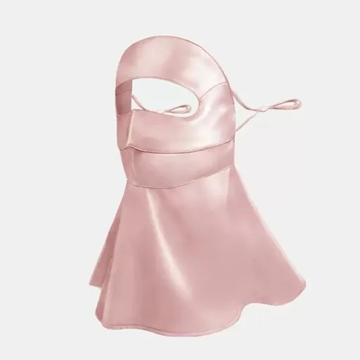 Long-Style Neck-Covering Silk Sun Protection Mask – Full-Face UV Blocking Mask for Cycling and Outdoor Activities (Pink)