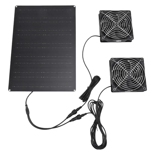 Solar Powered Dual Fan Kit 75W 3000 to 4000RPM IPX7 Waterproofing Solar Exhaust Cooling Ventilation Fan for Pet House