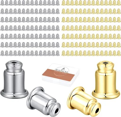 Safety Backs for Earrings Secure Earring Backs Replacements Hypoallergenic Pierced Ear Stud Stoppers for Studs Lock Earstud Backings for Posts (200pcs, Silver and Gold)