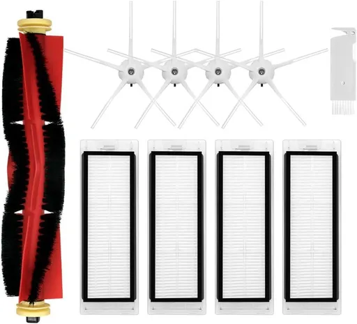 Replacement Spare Parts Compatible with S5, S5 Max, S4 Max, S6, S6 MaxV, E4, E5, S4 Robotic Vacuum Cleaner Backup Kit with 1 Roller 4 Side Spin Brush 4 Hepa ilter Attachments NOT or Q5