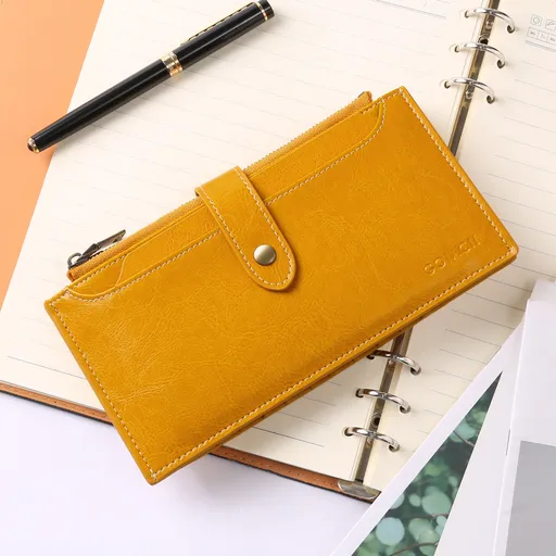 Women's Leather Wallet Large Capacity RFID Blocking Vintage Style Yellow
