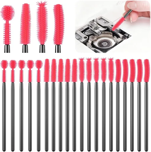 Sewing Machine Cleaning Brushes 20 Piece Reusable Silicone Long Handle Dense Bristles for Internal and Spool Area Dust Cleaning