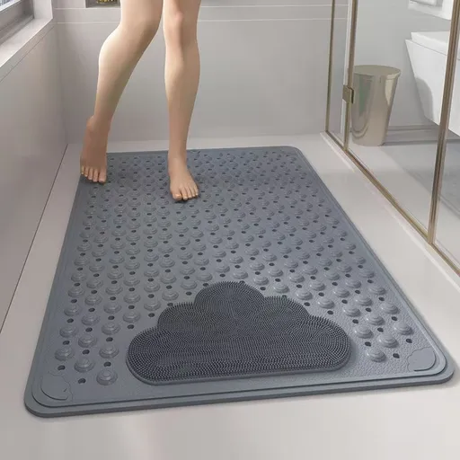 2-Pack Grey Eco-Friendly Bath Mat with Massage Points - Anti-Slip Suction Cup Safety Bathroom Rug (L Size 86.5X53x2 CM)