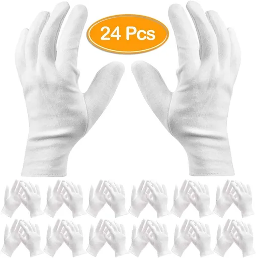 Pack of 24 White Cotton Gloves Work Gloves Cosmetic Hydration Gloves for Dry Hands and Eczema, Jewelry Inspection