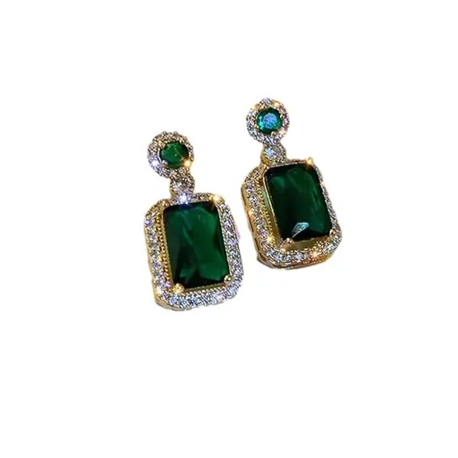 Vintage Paraiba Tourmaline Emerald Gemstone Earrings Ring Necklace Women Gift - Earring