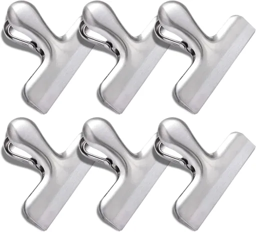 6 Pack Bag Clips, Stainless Steel Chip Clip, Chip Clips Bag Clips Food Clips, Bag Clips for Food, Heavy Duty Air Tight Seal Kitchen Clips Snack Clips Food Bag Clamp Clips