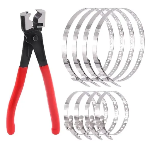 CV Boot Clamp Pliers Carbon Steel Hose Clamp Pliers Kit Includes 8 CV Boot Crimp Bands For Automotive Use