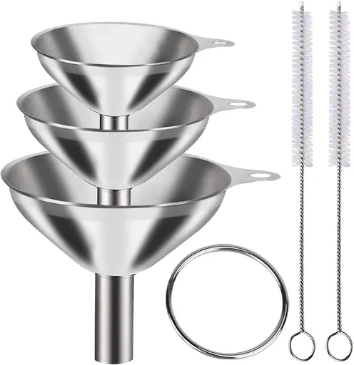 4 Pcs Metal Stainless Steel Funnel, Large Small Funnel Set of 3, Food Grade Mini Funnels for Kitchen Use Filling Bottles Liquor Flask Tiny Spice Cooking Powder Water Silver
