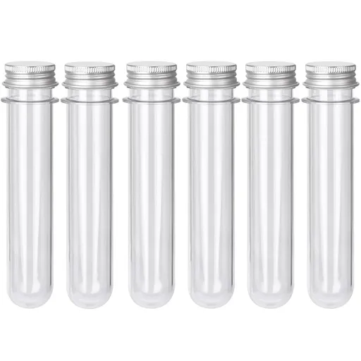 6PCS Plastic Test Tubes with Screw Caps 45ml Clear Tubes for Scientific Experiments, Party Decoration, Sample, Candy, Bath Salt, Storage