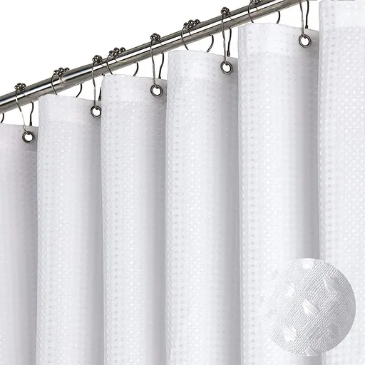 Shower Curtain - Waffle Shower Curtain - 180 x 200 cm - White Shower Curtain - Textured Fabric - Bathroom Shower Curtain - Waterproof - Machine Washable