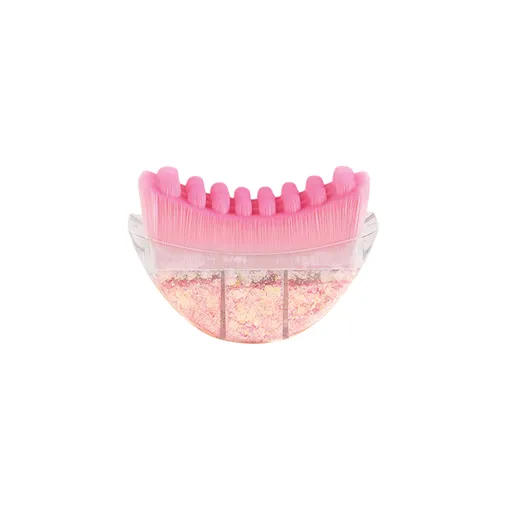Pink Glitter Facial Contour Massage Brush(Large) - Ergonomic Crescent Shape for Face Neck and Hand Care - Soft Bristles Portable Beauty Tool