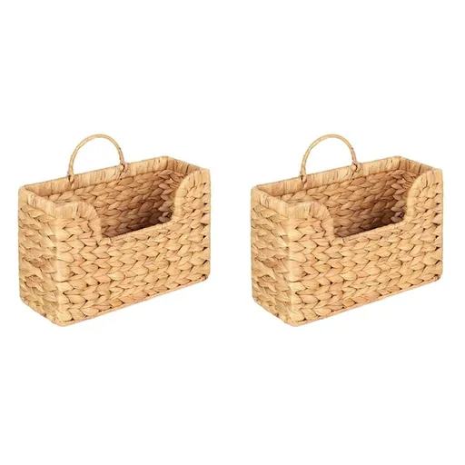 2X Handwoven Water Hyacinth Wall Magazine Holder - Hanging Organizer for Mail, Newspapers & Magazines, Boho Basket