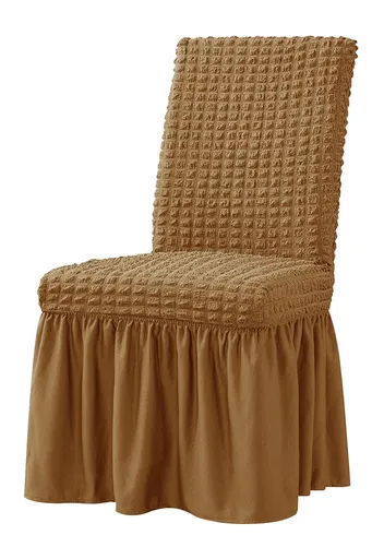 Restaurant chair cover 1-piece set elastic dining chair cover anti slip washable furniture protection cover, with skirt, suitable for hotel ceremony parties (khaki color)