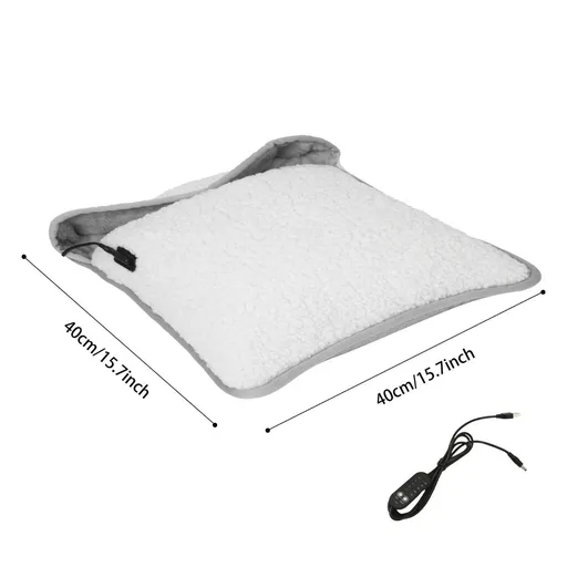 USB Heated Foot Warmer Sheep Fleece Foot Warmer Rabbit Fleece Foot Warmer Sofa - White - Size 40cm