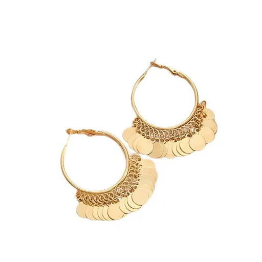 2 pairs Gold Coin Tassel Hoop Earrings - 6cm Statement Dangle Earrings with Layered Disc Charms, Lightweight Boho Fashion Jewelry for Women, Party and Daily Wear Accessory