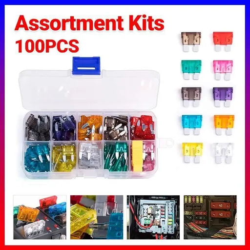 100PCS Standard Blade Auto Car Assorted Fuses Assortment Kits Sets 2A-35A With Box