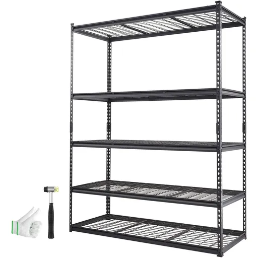 Storage Shelving Unit, 5-Tier Adjustable, 2000 lbs Capacity, Heavy Duty Garage Shelves Metal Organizer Wire Rack, Black, 60" L x 24" W x 78" H for Kitchen Pantry Basement Bathroom Laundry Closet