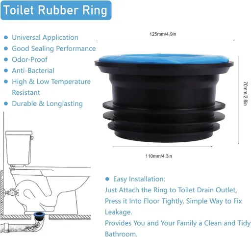 Black Better Than Wax Toilet Seal Ring Thicken Wax-Free Toilet Bowl Gasket Flange Rubber Rings for Isolating Odor Leak Proof