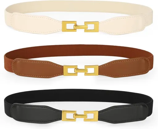 3 Pack Women Skinny Elastic Belts for Dress Waist Belt for Pants Stretch Thin Belt