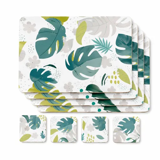 8pcs Monstera MDF Placemats Coasters Heat Resistant(34x26.5cm)