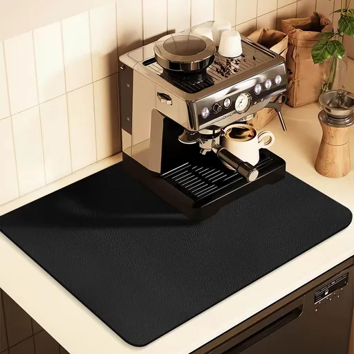 Kitchen Counter Mat for Coffee Maker – Absorbent & Quick-Dry Bar Pad with Non-Slip Backing, Protective Surface for Espresso Machine, Dish Drying Mat (Black,50*80cm)