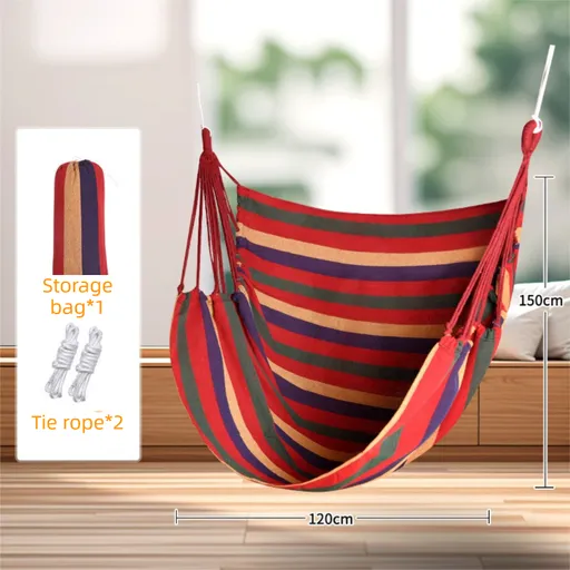 Red Stripes Oversized Hanging Swing Chair Canvas Hammock (120 x 150 CM) - Portable Indoor & Outdoor Leisure Hammock Chair with Thickened Binding Ropes and Storage Bag