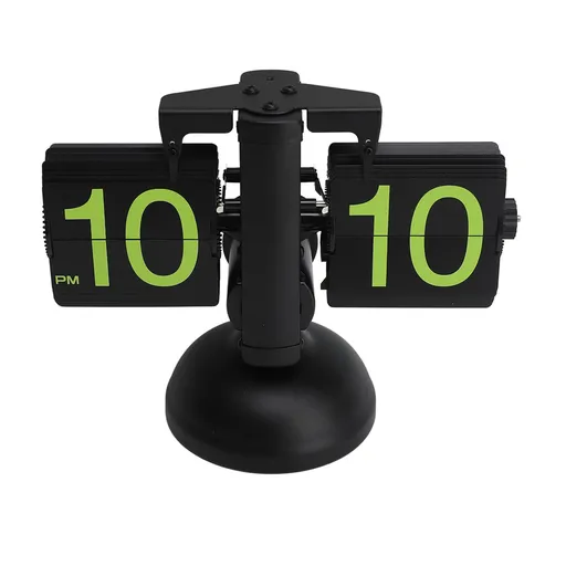 European Style Retro Digital Flip Down Clock 304 Stainless Steel Auto Mechanical Digital Flip Desk Clock for Home Livingroom 12 Hours Black Frame Green Number