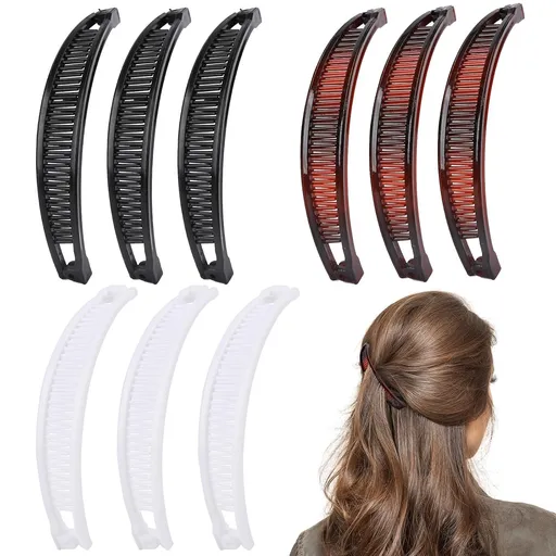 9 Pcs Banana Clips,Banana Hair Clips Ponytail Hair Holder for Long Thick and Curly Hair Women Girls(Brown,Black,White)