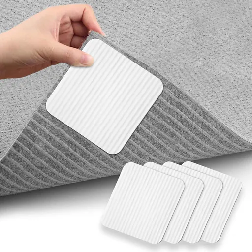 4 Pack Square Rug Grippers, Washable Reusable Non-Slip Carpet Pads for Rugs and Floor Coverings, White, 10 x 10 cm