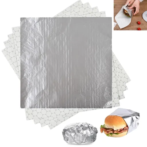 50 Pcs Sandwich Wrap Paper Insulation Paper Aluminum Foil Sheets for Burgers Wrapping Pre-Cut Foil Paper Heavy Duty BBQ Burrito Wrapping Paper Foil Sheets & Tin Paper (12x12in)