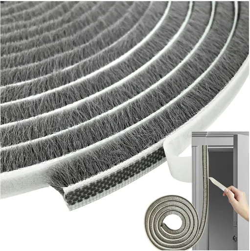 Self Adhesive Pile Weather Stripping Brush for Sliding Windows/Doors, Brush Window Seal Strip, Fuzzy Draft Stopper Weatherstrip Sealing Tape (5m/16.4ft, Grey)
