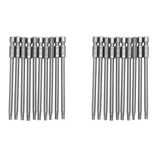 20Pcs 100mm Length 1/4 Inch Hex T20 Torx Security Screwdriver Bits, Silver Gray
