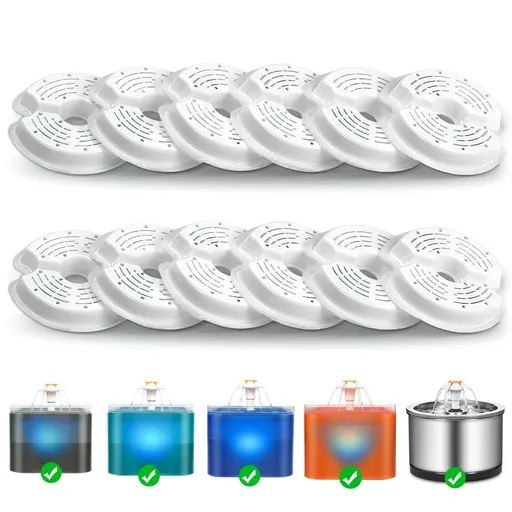 Filter 12 Pieces for 2.5L Cat Blossom Drinking Fountain,Suitable for Cats/Dogs,Stainless Steel Fountains, Triple Filtering Filter
