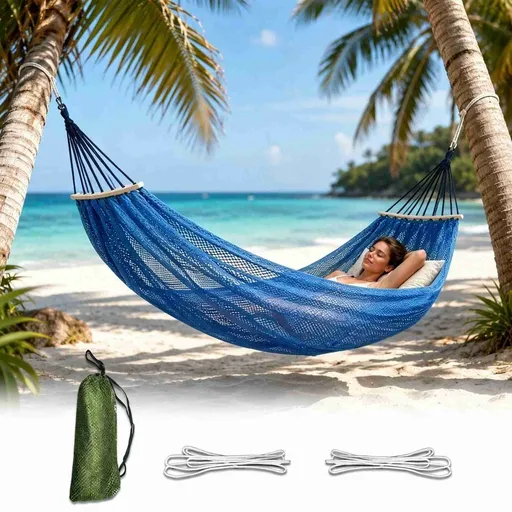 Mesh Hammock with Spreader Bar, Large 2 Person Hammock with Heavy Duty Straps & Carry Pouch, Comfortable Breathable Hammock for Outside Patio Yard Beach Camping, Max 450 Lbs Capacity, Pink