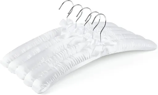 5 Pack 17 Inch Large White Satin Padded Hangers for Women Clothing, Anti Slip Cushioned for Sweaters, Silk Fancy Dress for Wedding, Delicate Cashmere