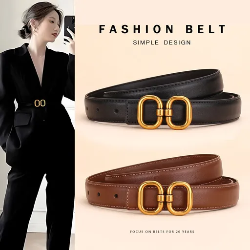 Genuine Leather Women‘s Belt 2-Pack - Classic Black & Dark Brown Dress Belt for Women - Trendy Casual Waist Belt for Jeans Trousers - 110cm
