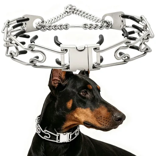 Premium Quick-Release Dog Training Chain Collar with Stimulation Nodes – Durable Stainless Steel Slip Collar for Large & Medium Breeds, Correct Pulling and Jumping Behaviors with Comfortable Rubber-Tipped Prongs. (M, Silver)