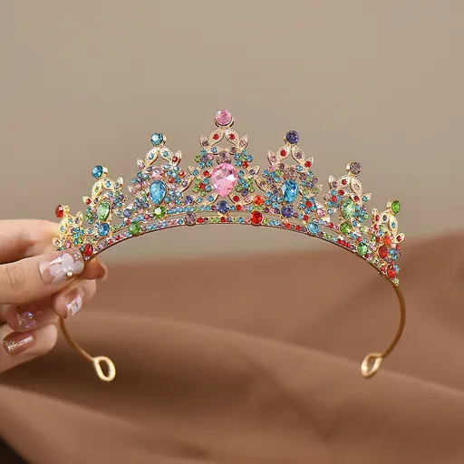 Multicolor Girls Princess Tiara Crown Crystal Rhinestone Headpiece 14cm Diameter for Birthday Party Dance Performance and Flower Girls Elegant Hair Accessory