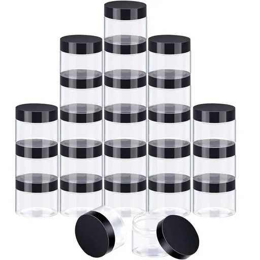 10pcs Wide Mouth Plastic Jars Black Lid Transparent Skin Care Cream Containers - 40ml