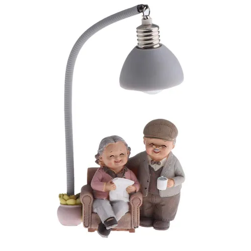 Old Married Couple Figure Figurine Statues Home Garden Ornaments Decor - Multicolor, Drinking Tea (Reading Book)